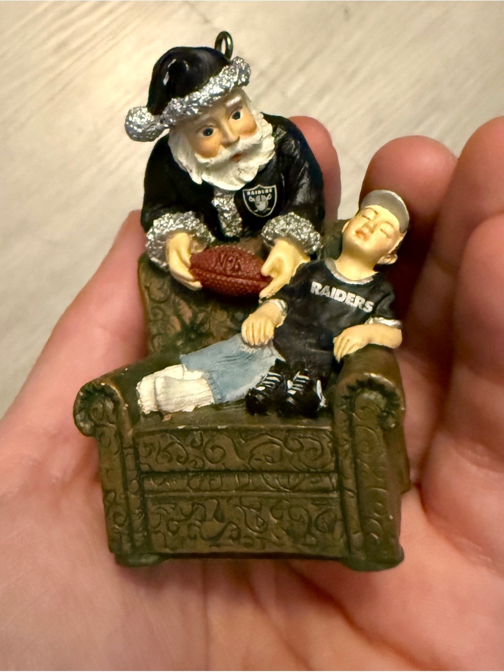 Memory Company NFL Oakland Raiders Santa's Gift To A Boy Football Ornament RARE